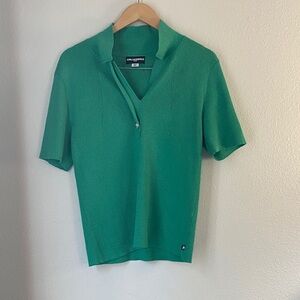 KARL LAGERFELD PARIS Metallic Rib Knit Short Sleeve Sweater